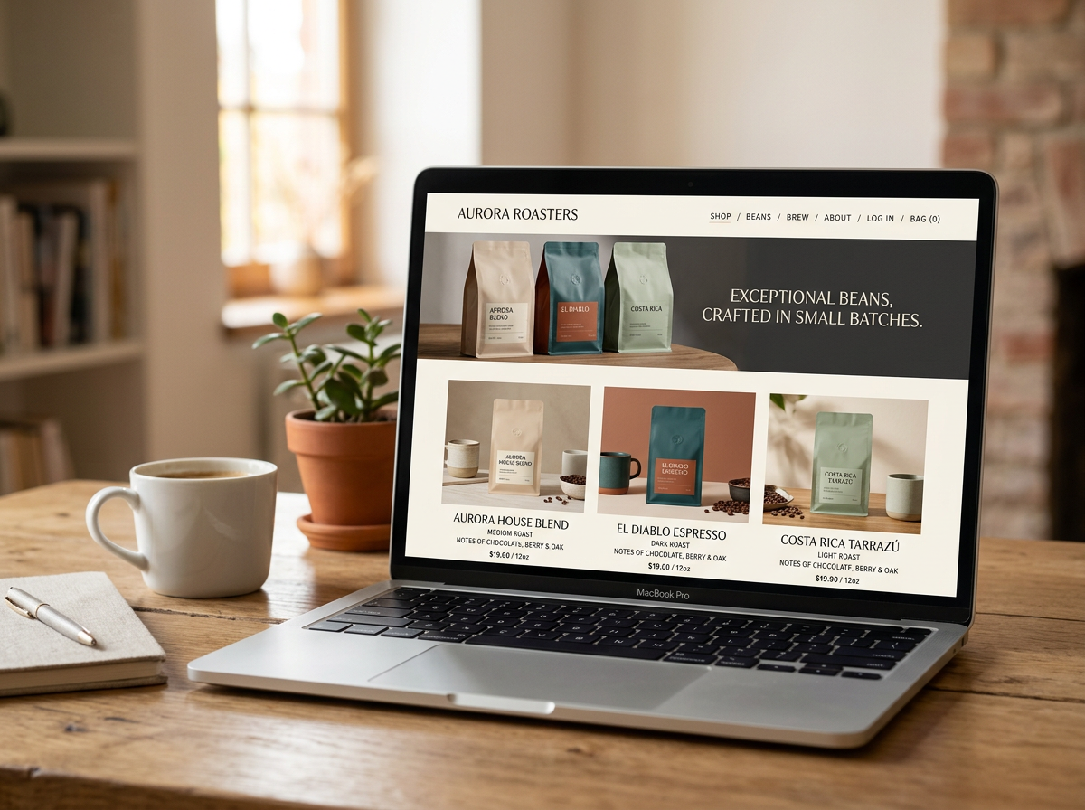 Ember Coffee Roasters website on a laptop