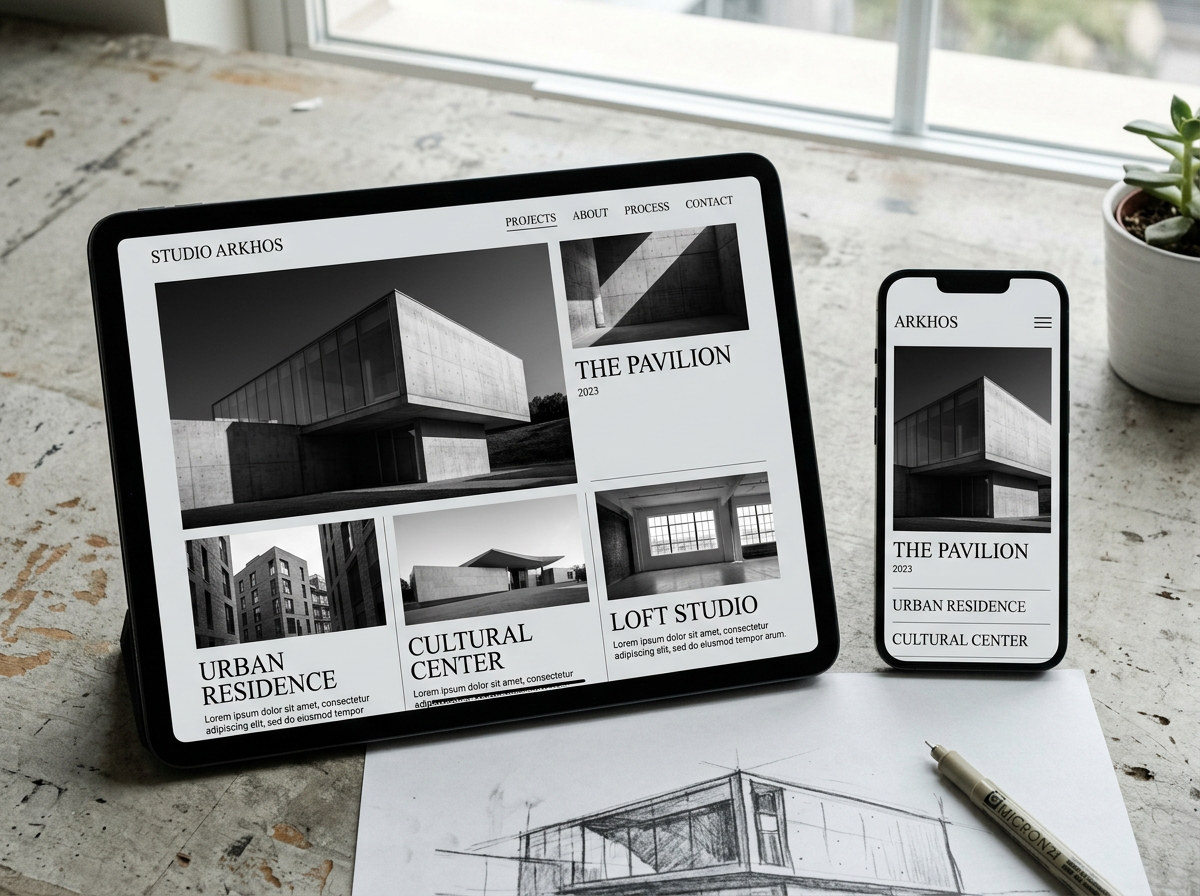 Linea Architects website on tablet and phone